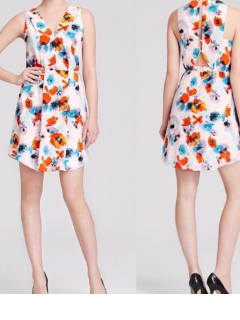 Rebecca Taylor silk V-Neck Sleeveless A-Line Dress - Pink Floral